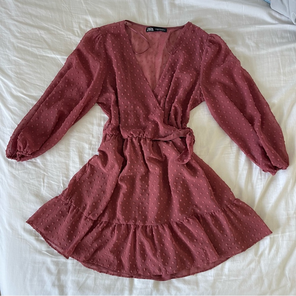 Zara Maroon Textured Dress